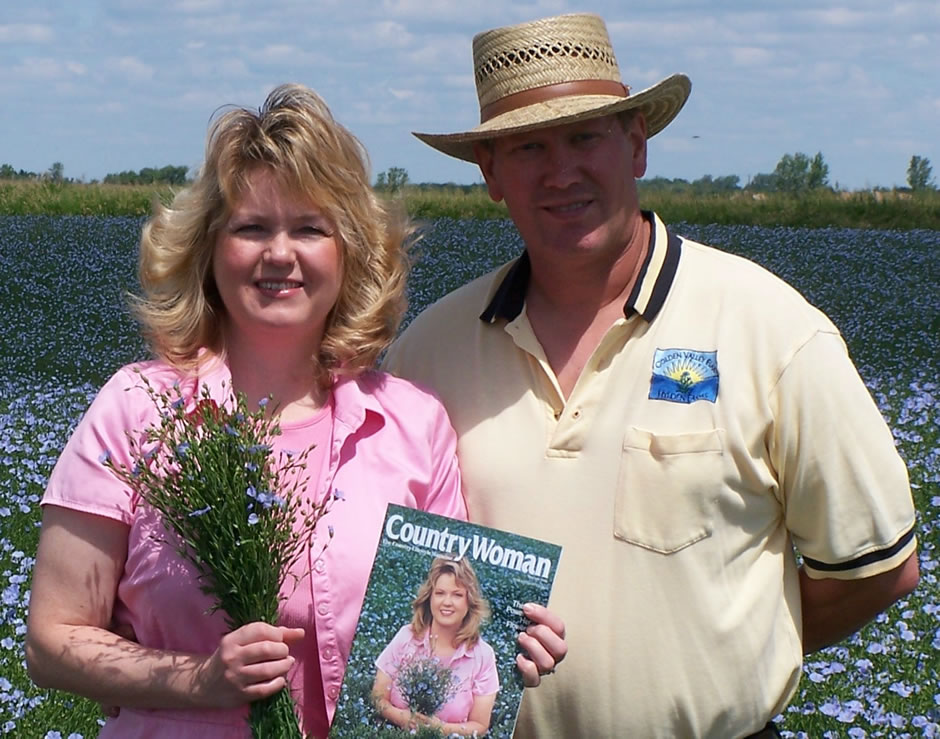 Esther and Mark with blooming flax